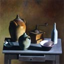 Les pots - huile sur toile de 1998 par Henri Jannot